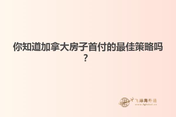 你知道加拿大房子首付的最佳策略吗？