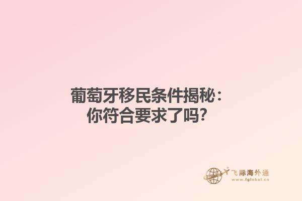 葡萄牙移民条件揭秘：你符合要求了吗？