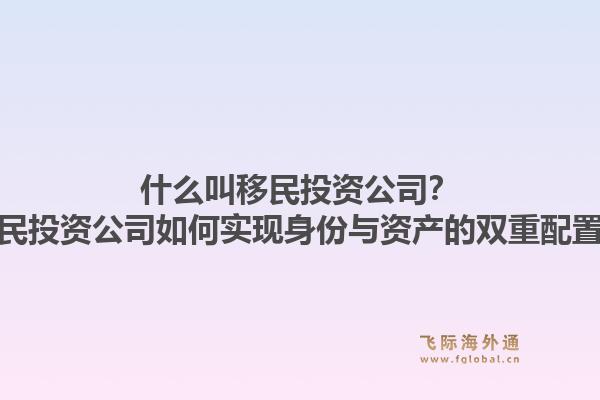 什么叫移民投资公司?移民投资公司如何实现身份与资产的双重配置?1.jpg