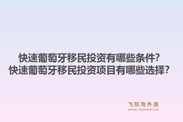 快速葡萄牙移民投资有哪些条件？快速葡萄牙移民投资项目有哪些选择？1.jpg